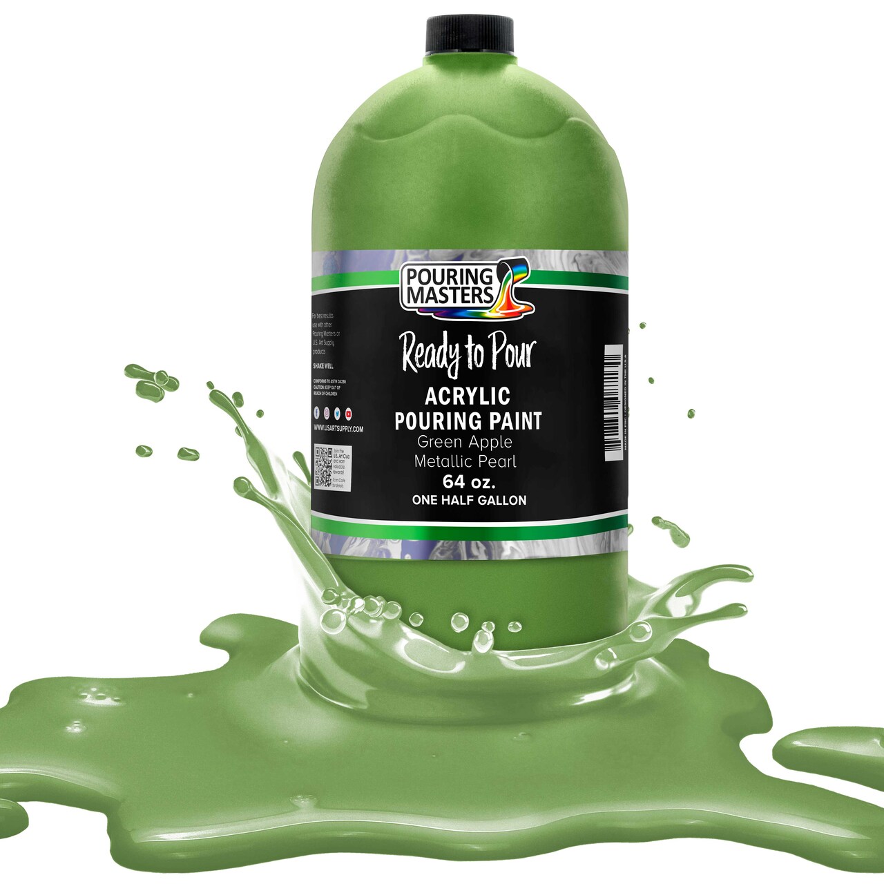 Pouring Masters Green Apple Metallic Pearl Ready to Pour Acrylic Pouring Paint - Premium 64-Ounce Pre-Mixed Fluid Acrylic Paint - Fluid Art Supplies for Canvas, Wood, Paper, Tile & Rocks